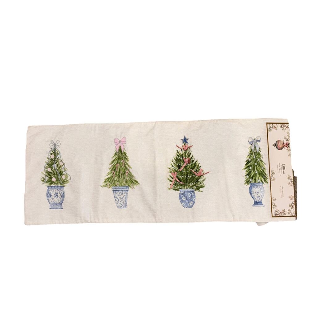 Lillian August Chinoiserie Trees Table Runner Christmas Tree Bow Laura Ashley